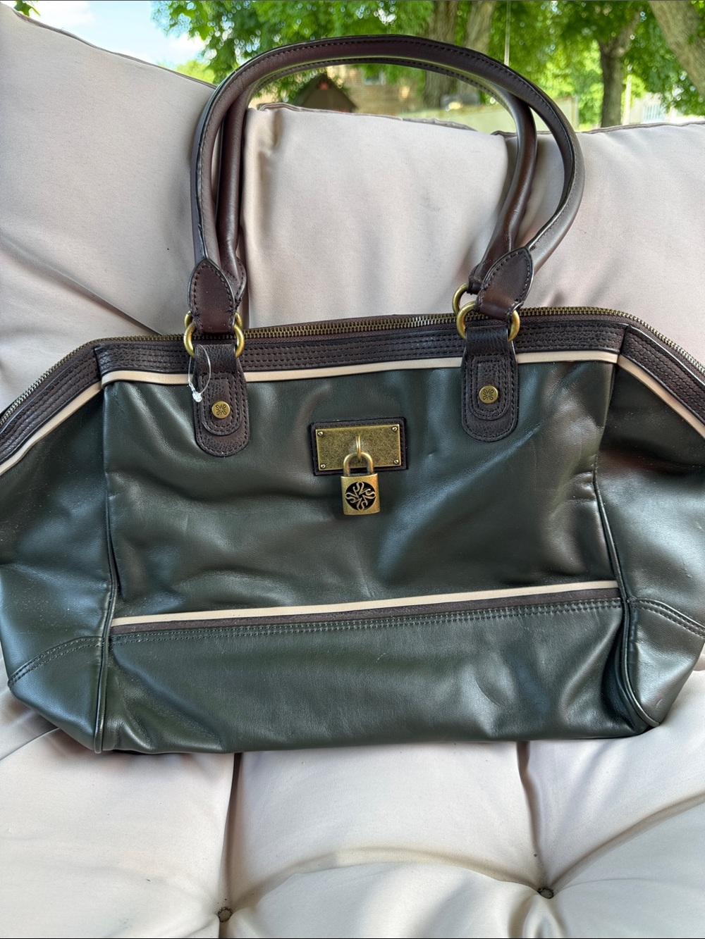 Simply Vera Vera Wang Olive Green Trim Interior Tote